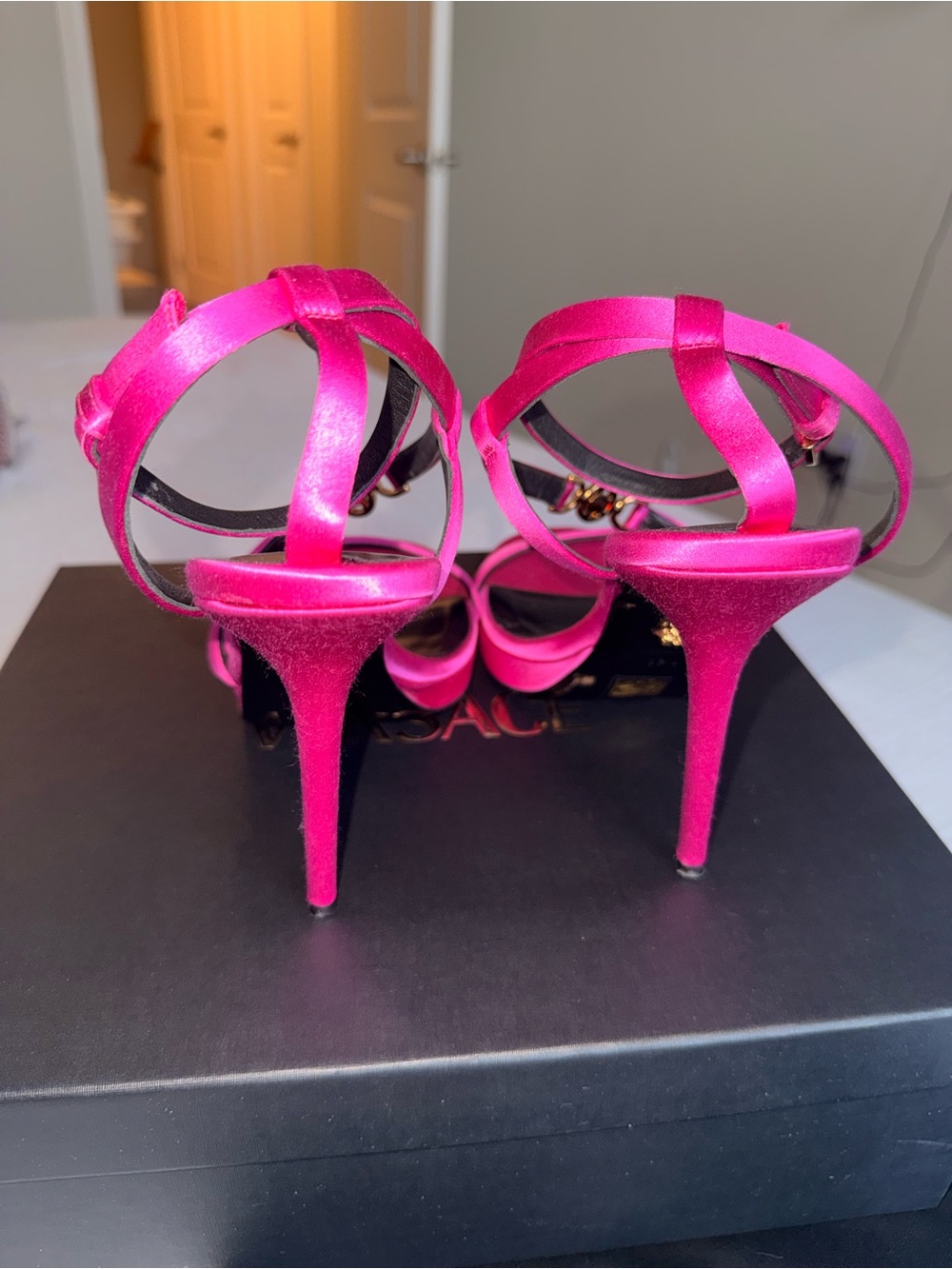Versace Hot Pink Satin Platform Stiletto Sandals - Picture 3 of 7